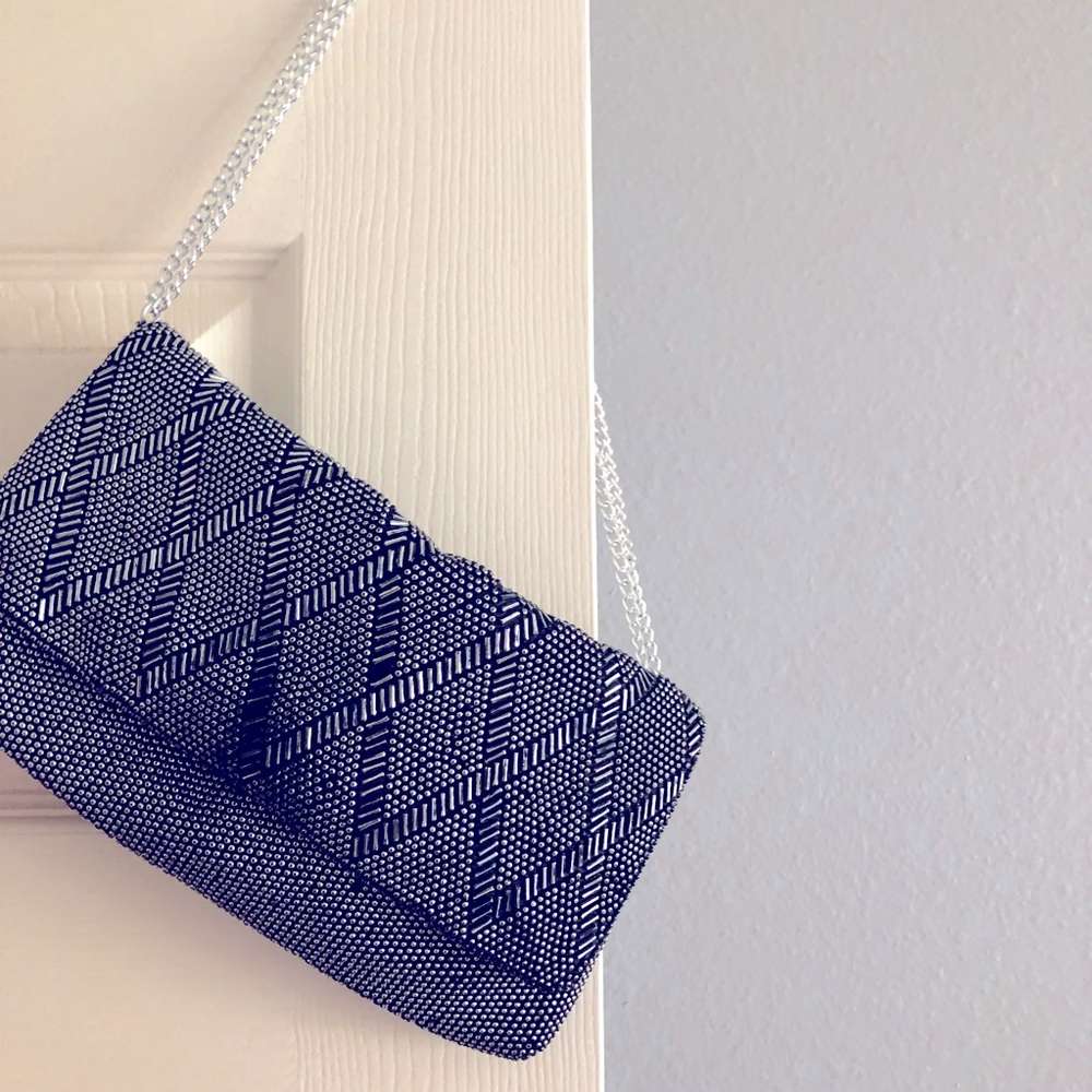 Black Metallic Beaded Clutch